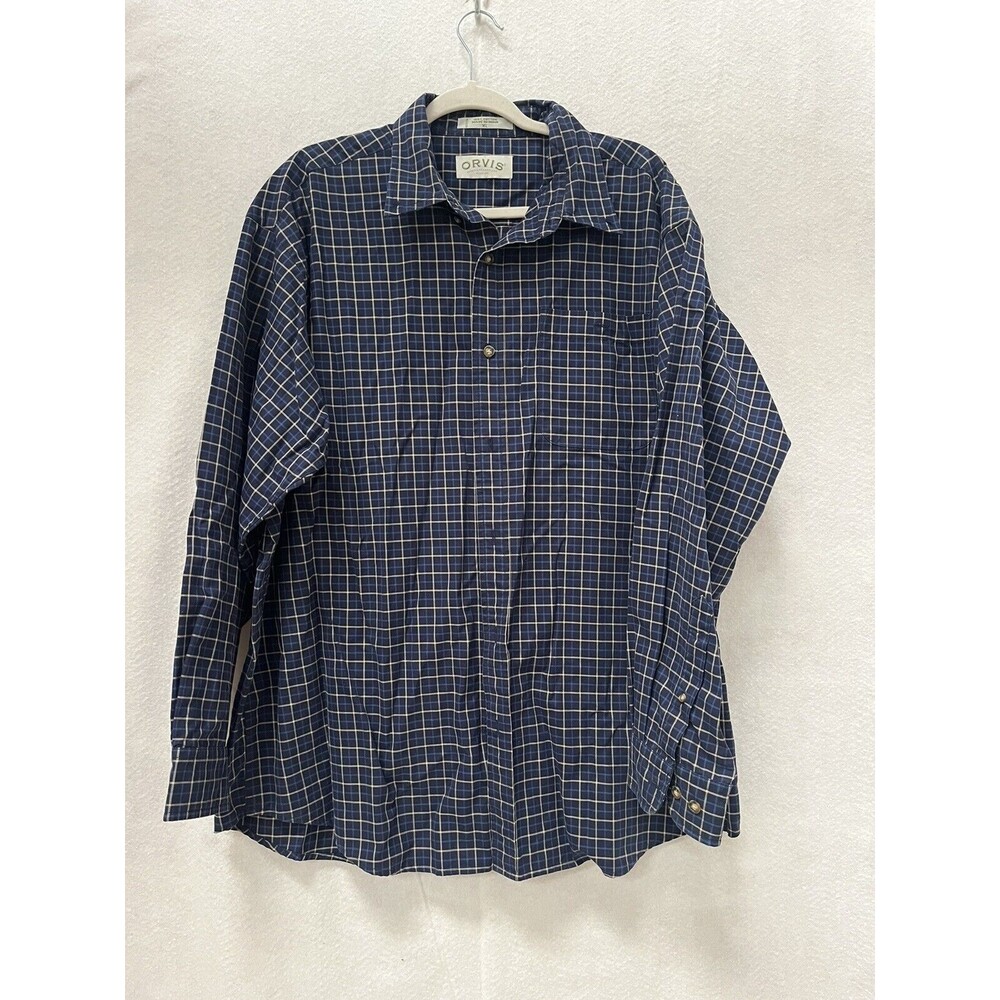 Orvis Blue Plaid Casual Button Down Shirt